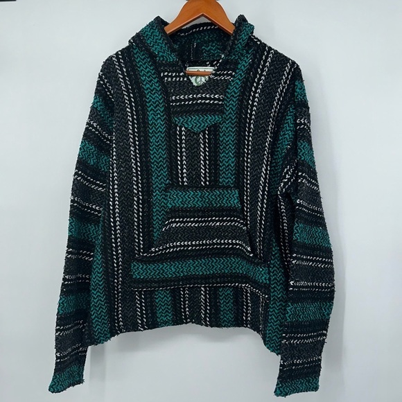 Baja‎ Joe Mexicali Turquoise and Black Baja Pullover Unisex Size Medium - Picture 1 of 11